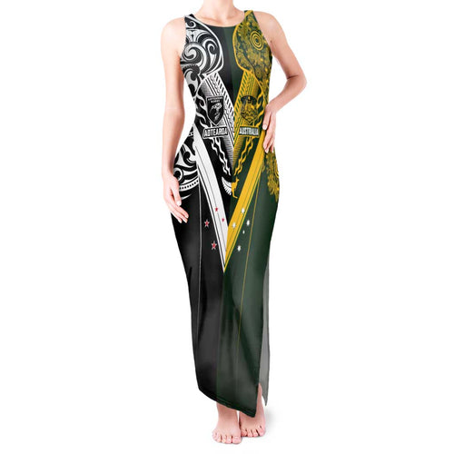 Aotearoa Australia Rugby Custom Tank Maxi Dress Maori and Aboriginal Art Sporty Style - Aussie Hoodie