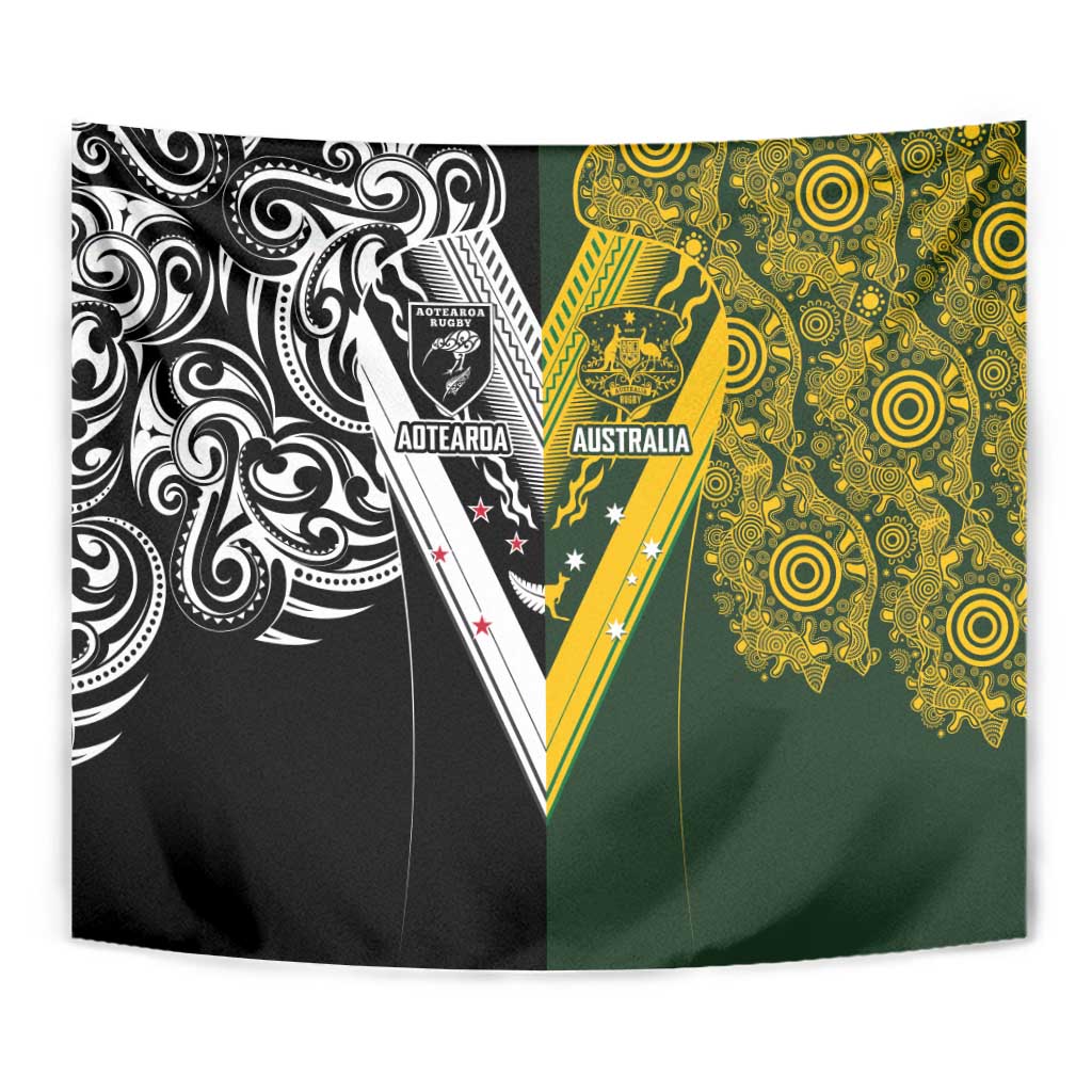 Aotearoa Australia Rugby Tapestry Maori and Aboriginal Art Sporty Style - Aussie Hoodie