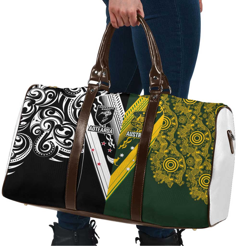 Aotearoa Australia Rugby Travel Bag Maori and Aboriginal Art Sporty Style - Aussie Hoodie