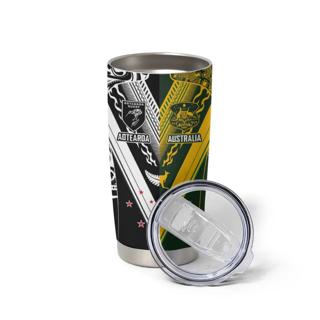 Aotearoa Australia Rugby Custom Tumbler Cup Maori and Aboriginal Art Sporty Style - Aussie Hoodie