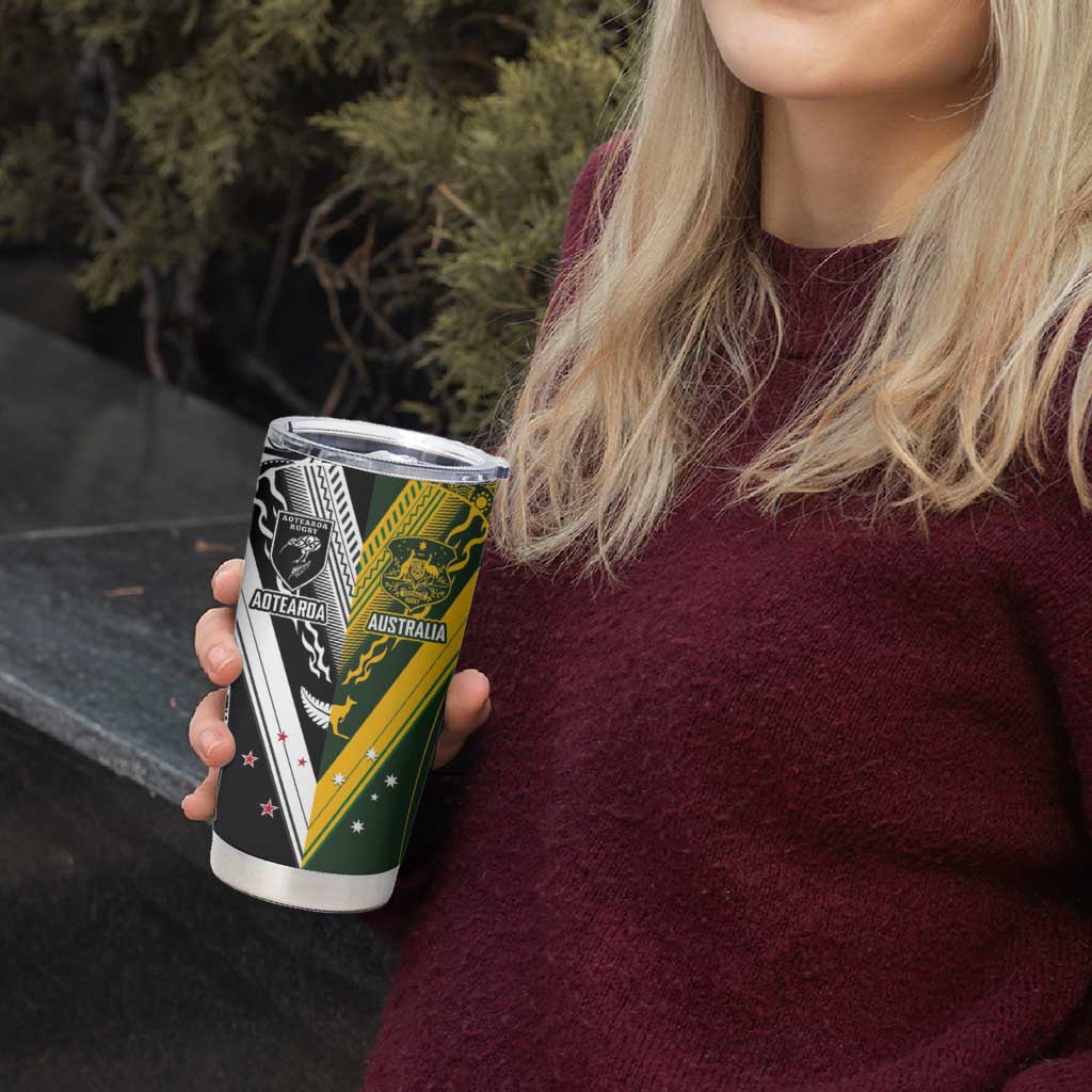 Aotearoa Australia Rugby Custom Tumbler Cup Maori and Aboriginal Art Sporty Style - Aussie Hoodie