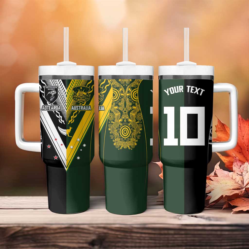 Aotearoa Australia Rugby Custom Tumbler With Handle Maori and Aboriginal Art Sporty Style - Aussie Hoodie