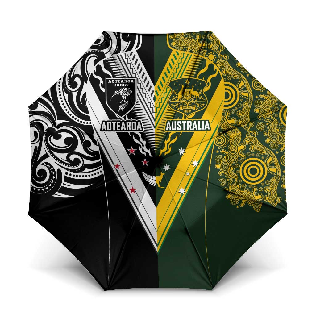 Aotearoa Australia Rugby Umbrella Maori and Aboriginal Art Sporty Style - Aussie Hoodie