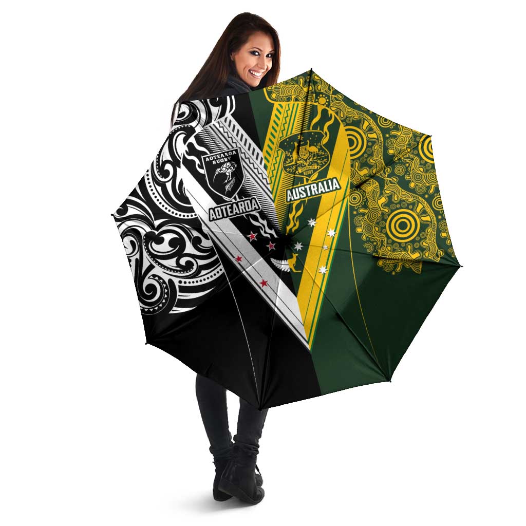 Aotearoa Australia Rugby Umbrella Maori and Aboriginal Art Sporty Style - Aussie Hoodie