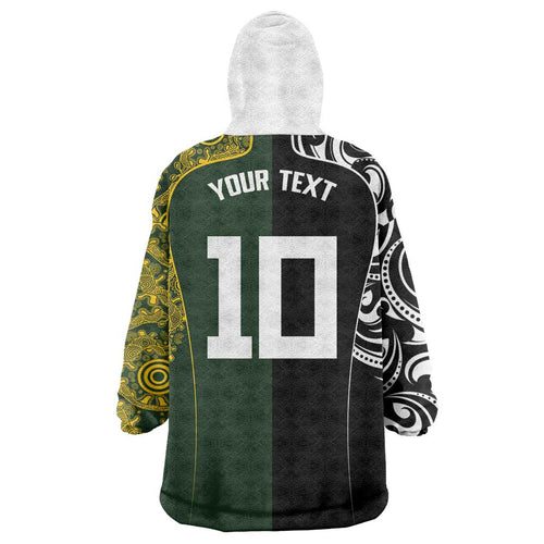 Aotearoa Australia Rugby Custom Wearable Blanket Hoodie Maori and Aboriginal Art Sporty Style - Aussie Hoodie