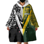 Aotearoa Australia Rugby Custom Wearable Blanket Hoodie Maori and Aboriginal Art Sporty Style - Aussie Hoodie