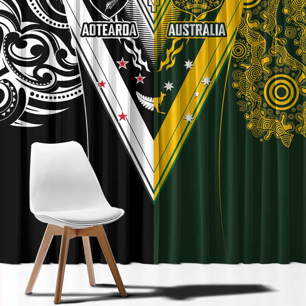 Aotearoa Australia Rugby Window Curtain Maori and Aboriginal Art Sporty Style - Aussie Hoodie
