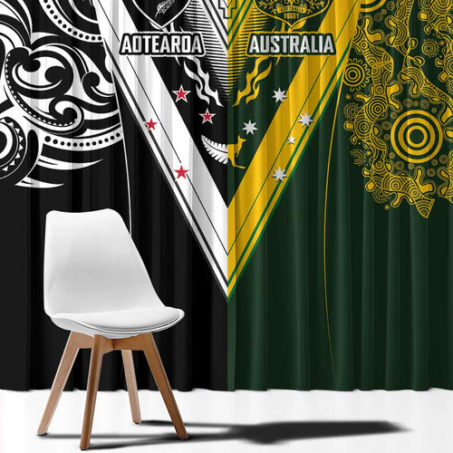 Aotearoa Australia Rugby Window Curtain Maori and Aboriginal Art Sporty Style - Aussie Hoodie