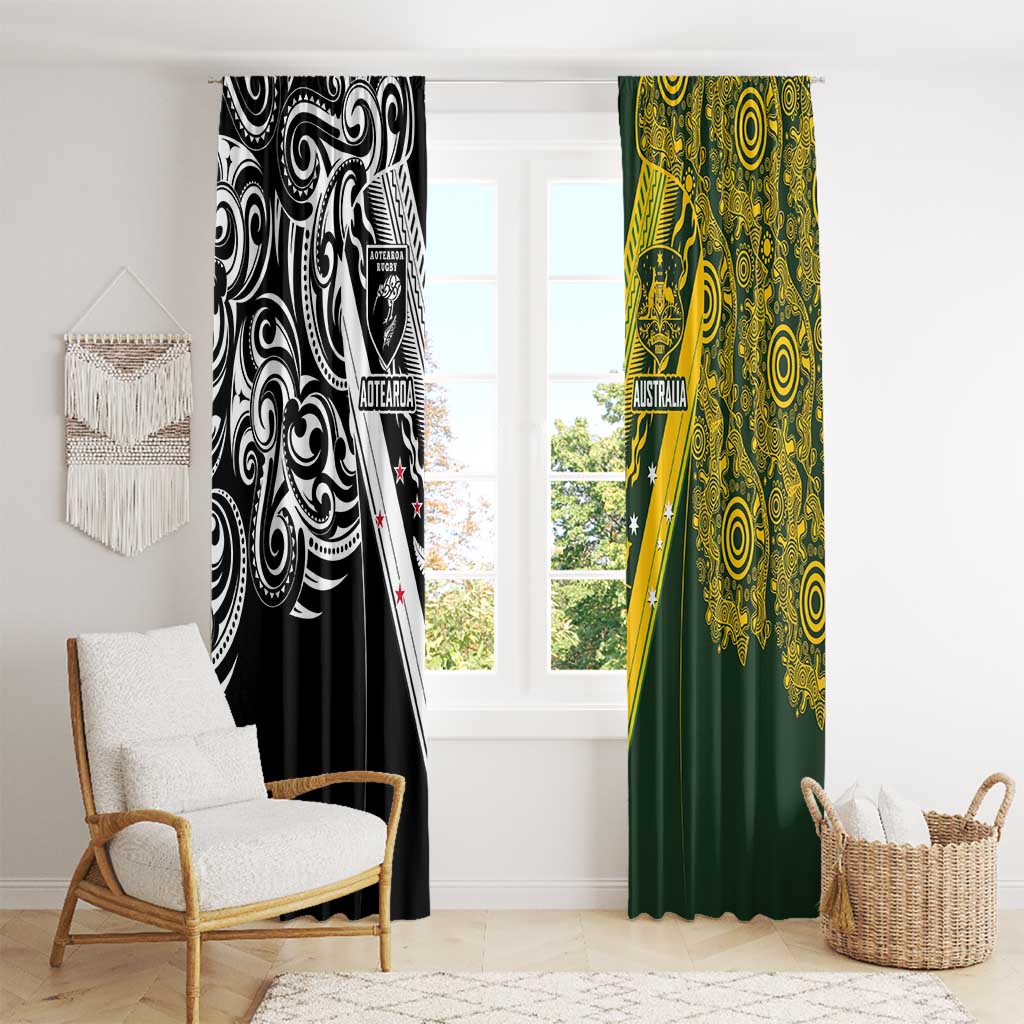 Aotearoa Australia Rugby Window Curtain Maori and Aboriginal Art Sporty Style - Aussie Hoodie