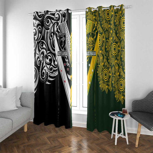 Aotearoa Australia Rugby Window Curtain Maori and Aboriginal Art Sporty Style - Aussie Hoodie