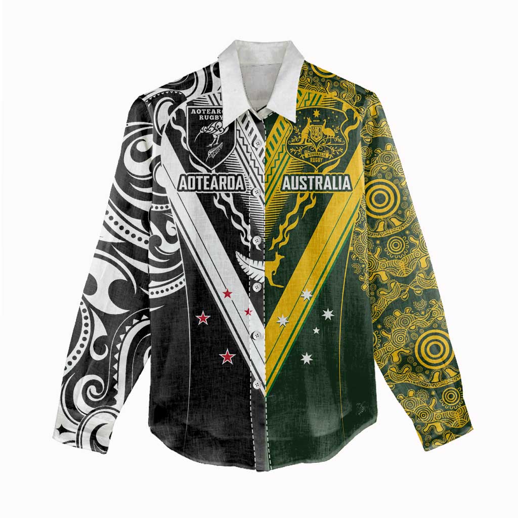 Aotearoa Australia Rugby Custom Women Casual Shirt Maori and Aboriginal Art Sporty Style - Aussie Hoodie