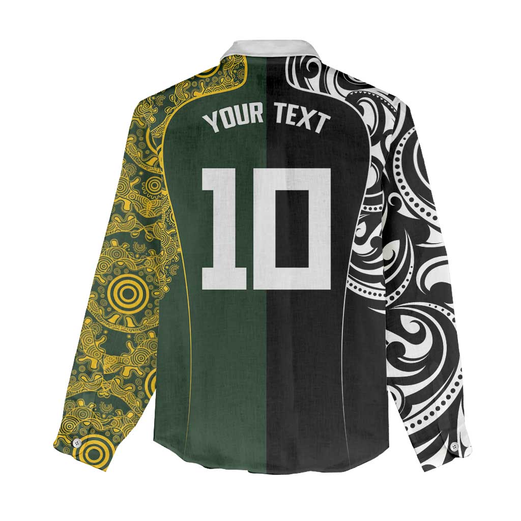Aotearoa Australia Rugby Custom Women Casual Shirt Maori and Aboriginal Art Sporty Style - Aussie Hoodie