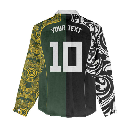 Aotearoa Australia Rugby Custom Women Casual Shirt Maori and Aboriginal Art Sporty Style - Aussie Hoodie