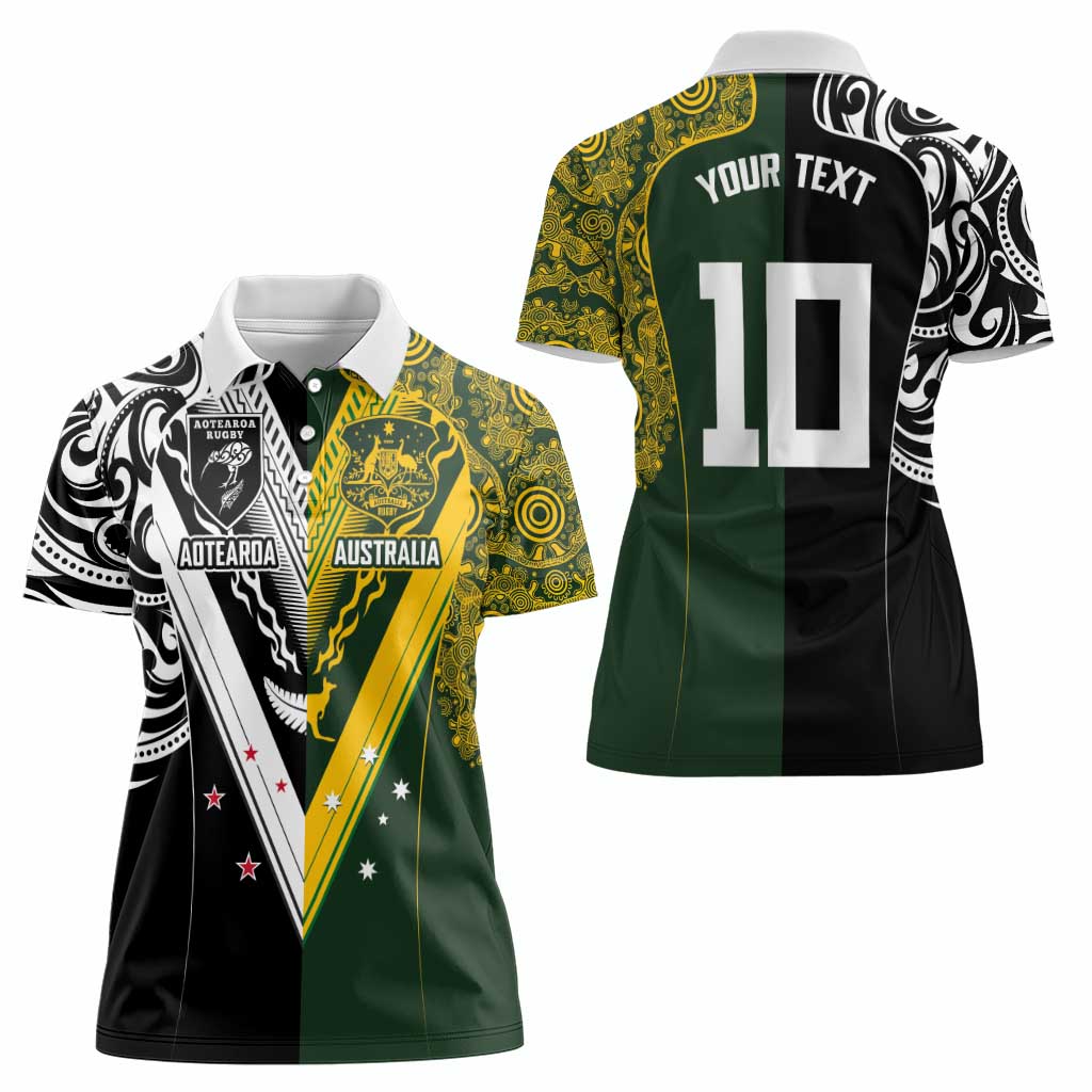 Aotearoa Australia Rugby Custom Women Polo Shirt Maori and Aboriginal Art Sporty Style - Aussie Hoodie