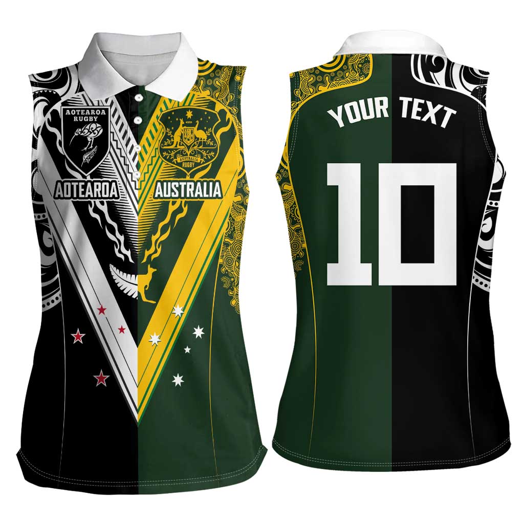 Aotearoa Australia Rugby Custom Women Sleeveless Polo Shirt Maori and Aboriginal Art Sporty Style - Aussie Hoodie