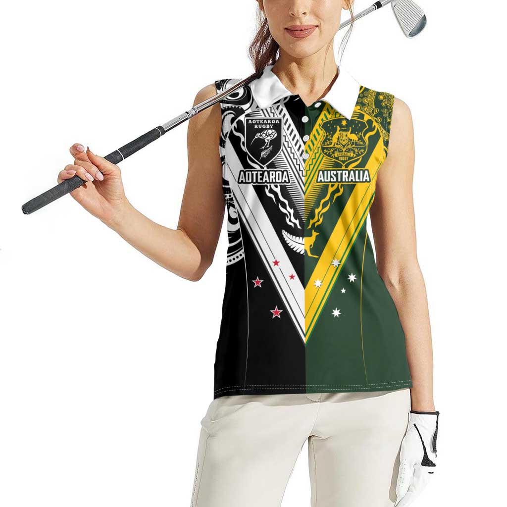 Aotearoa Australia Rugby Custom Women Sleeveless Polo Shirt Maori and Aboriginal Art Sporty Style - Aussie Hoodie