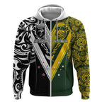 Aotearoa Australia Rugby Custom Zip Hoodie Maori and Aboriginal Art Sporty Style - Aussie Hoodie
