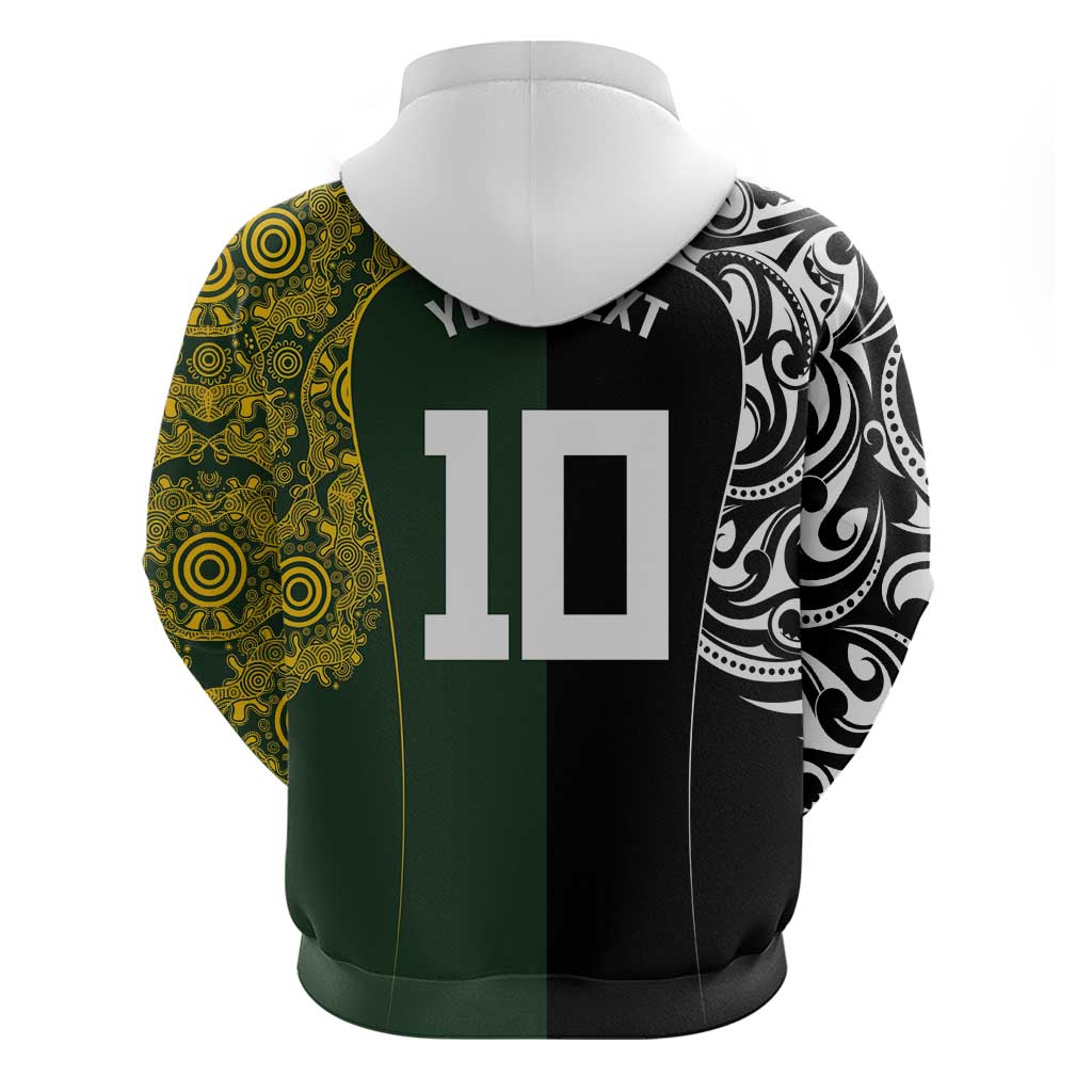 Aotearoa Australia Rugby Custom Zip Hoodie Maori and Aboriginal Art Sporty Style - Aussie Hoodie