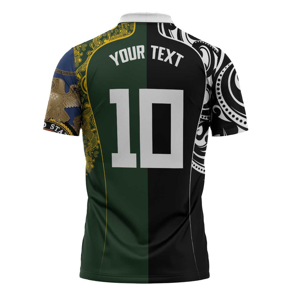 Aotearoa Australia Rugby Custom Zipper Polo Shirt Maori and Aboriginal Art Sporty Style - Aussie Hoodie