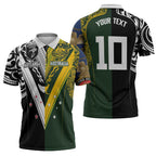 Aotearoa Australia Rugby Custom Zipper Polo Shirt Maori and Aboriginal Art Sporty Style - Aussie Hoodie
