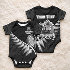 Custom New Zealand World Cup 2023 Baby Onesie Aotearoa Champion Rugby with Silver Fern Maori Ethnic Pattern