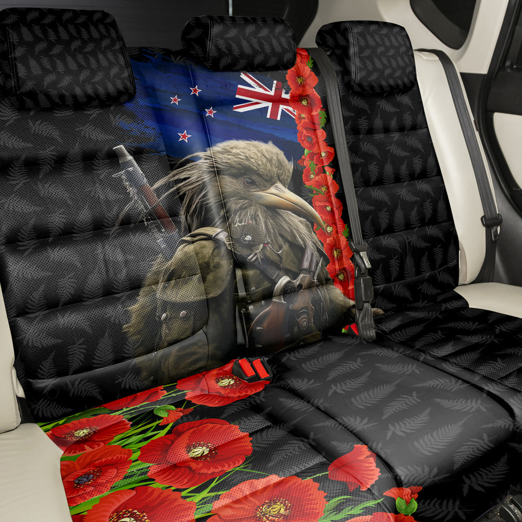 New Zealand Kiwi Soldier ANZAC Back Car Seat Cover Red Poppy Flower and Silver Fern Pattern