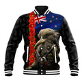 New Zealand Kiwi Soldier ANZAC Baseball Jacket Red Poppy Flower and Silver Fern Pattern