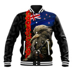New Zealand Kiwi Soldier ANZAC Baseball Jacket Red Poppy Flower and Silver Fern Pattern