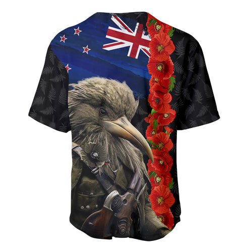 New Zealand Kiwi Soldier ANZAC Baseball Jersey Red Poppy Flower and Silver Fern Pattern