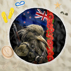 New Zealand Kiwi Soldier ANZAC Beach Blanket Red Poppy Flower and Silver Fern Pattern