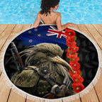 New Zealand Kiwi Soldier ANZAC Beach Blanket Red Poppy Flower and Silver Fern Pattern