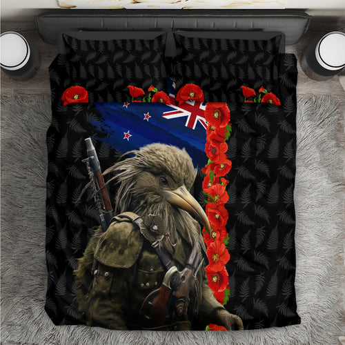 New Zealand Kiwi Soldier ANZAC Bedding Set Red Poppy Flower and Silver Fern Pattern