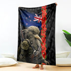 New Zealand Kiwi Soldier ANZAC Blanket Red Poppy Flower and Silver Fern Pattern
