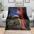 New Zealand Kiwi Soldier ANZAC Blanket Red Poppy Flower and Silver Fern Pattern