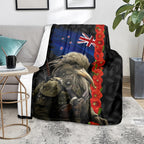 New Zealand Kiwi Soldier ANZAC Blanket Red Poppy Flower and Silver Fern Pattern
