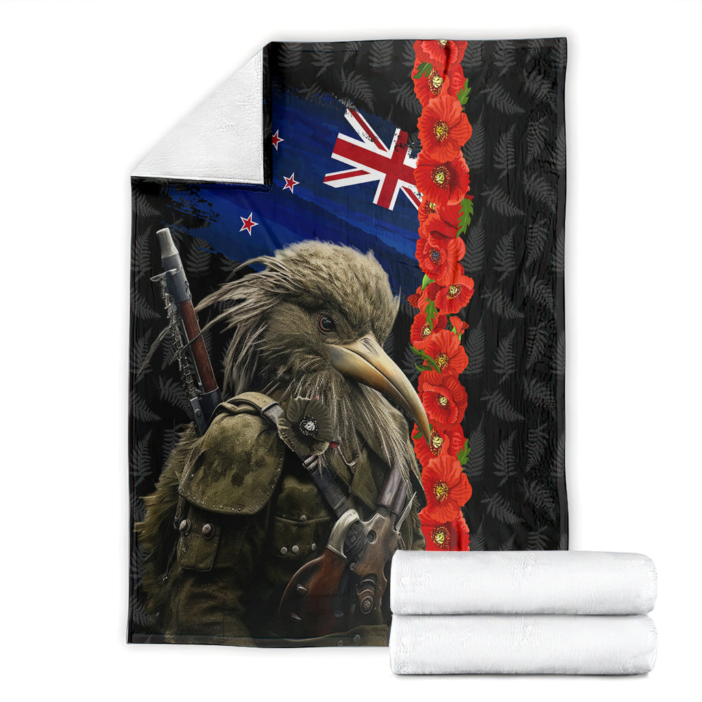 New Zealand Kiwi Soldier ANZAC Blanket Red Poppy Flower and Silver Fern Pattern