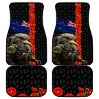 New Zealand Kiwi Soldier ANZAC Car Mats Red Poppy Flower and Silver Fern Pattern