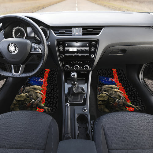 New Zealand Kiwi Soldier ANZAC Car Mats Red Poppy Flower and Silver Fern Pattern