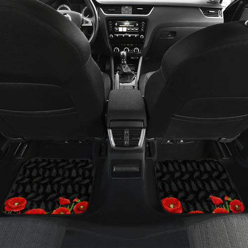New Zealand Kiwi Soldier ANZAC Car Mats Red Poppy Flower and Silver Fern Pattern