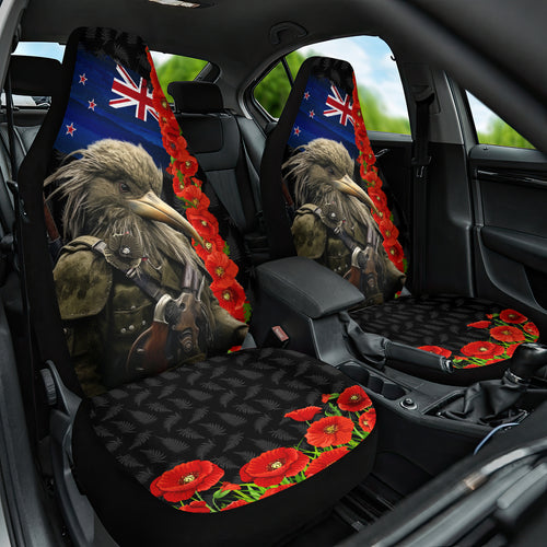 New Zealand Kiwi Soldier ANZAC Car Seat Cover Red Poppy Flower and Silver Fern Pattern