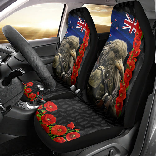 New Zealand Kiwi Soldier ANZAC Car Seat Cover Red Poppy Flower and Silver Fern Pattern