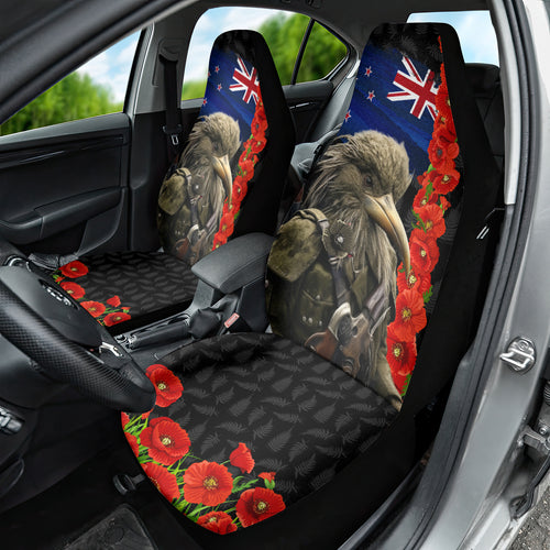 New Zealand Kiwi Soldier ANZAC Car Seat Cover Red Poppy Flower and Silver Fern Pattern