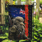 New Zealand Kiwi Soldier ANZAC Garden Flag Red Poppy Flower and Silver Fern Pattern