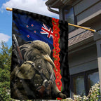 New Zealand Kiwi Soldier ANZAC Garden Flag Red Poppy Flower and Silver Fern Pattern
