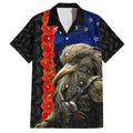 New Zealand Kiwi Soldier ANZAC Hawaiian Shirt Red Poppy Flower and Silver Fern Pattern