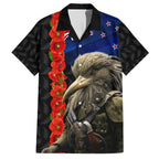 New Zealand Kiwi Soldier ANZAC Hawaiian Shirt Red Poppy Flower and Silver Fern Pattern