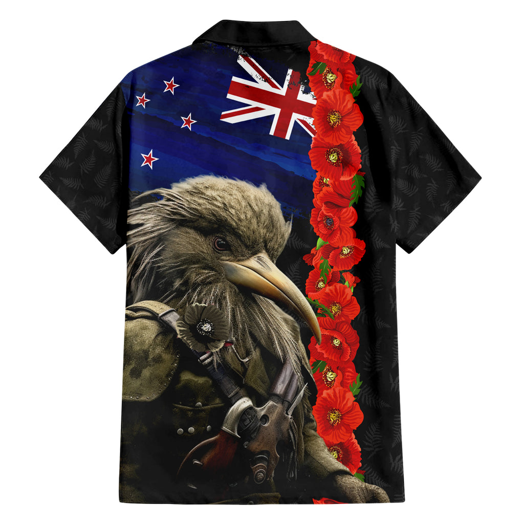 New Zealand Kiwi Soldier ANZAC Hawaiian Shirt Red Poppy Flower and Silver Fern Pattern
