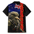 New Zealand Kiwi Soldier ANZAC Hawaiian Shirt Red Poppy Flower and Silver Fern Pattern