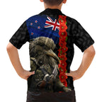 New Zealand Kiwi Soldier ANZAC Hawaiian Shirt Red Poppy Flower and Silver Fern Pattern