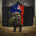 New Zealand Kiwi Soldier ANZAC Hooded Blanket Red Poppy Flower and Silver Fern Pattern